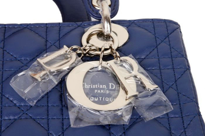 lady dior lambskin leather bag 6322 blue with silver hardware